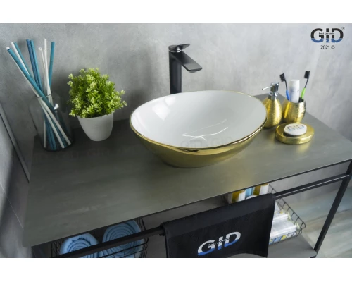 Раковина Gid Nc999 52229 накладная белая / золото 41x34x15
