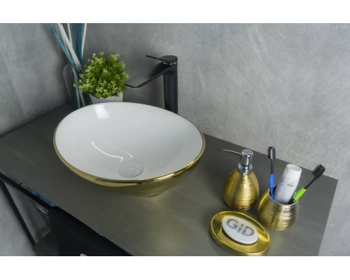 Раковина Gid Nc999 52229 накладная белая / золото 41x34x15