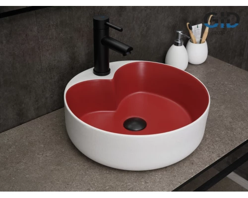 Раковина Gid N9013LS 52237 накладная красная матовая / белый графит 40x40x13