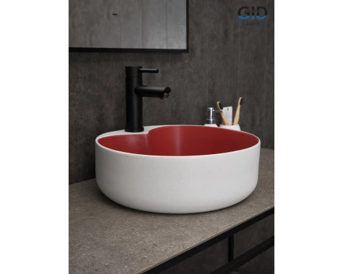 Раковина Gid N9013LS 52237 накладная красная матовая / белый графит 40x40x13