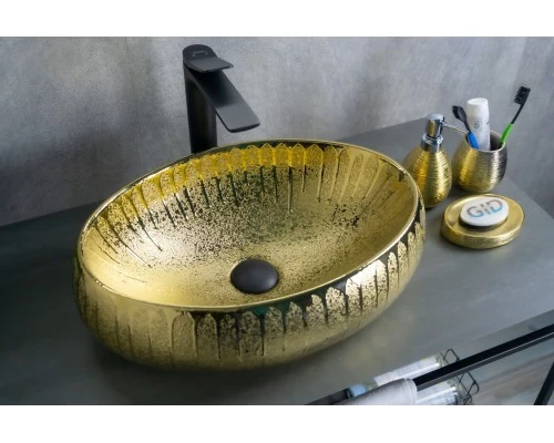 Раковина Gid 9030g 52234 накладная золотая 48x34x15