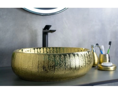 Раковина Gid 9030g 52234 накладная золотая 48x34x15