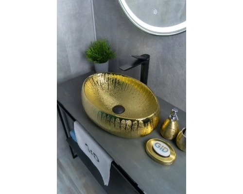 Раковина Gid 9030g 52234 накладная золотая 48x34x15