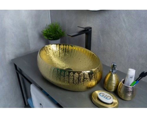 Раковина Gid 9030g 52234 накладная золотая 48x34x15