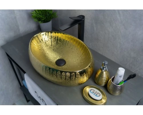 Раковина Gid 9030g 52234 накладная золотая 48x34x15