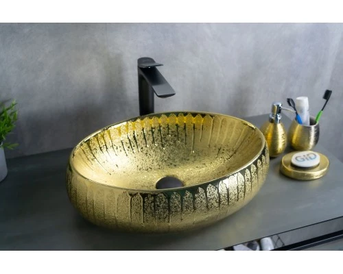 Раковина Gid 9030g 52234 накладная золотая 48x34x15