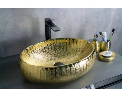 Раковина Gid 9030g 52234 накладная золотая 48x34x15