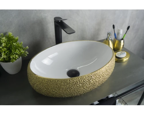 Раковина Gid Nc433 52219 накладная белая / золото 48x34x15