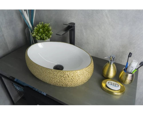 Раковина Gid Nc433 52219 накладная белая / золото 48x34x15
