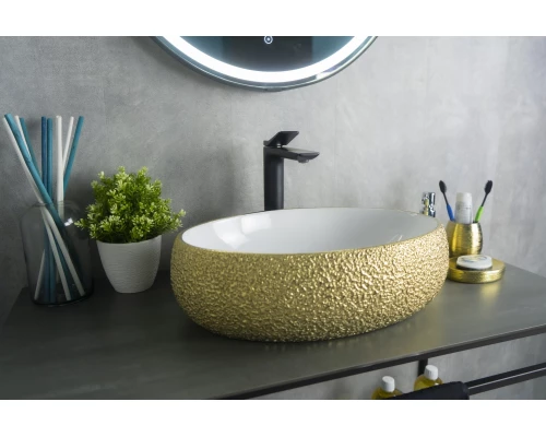 Раковина Gid Nc433 52219 накладная белая / золото 48x34x15