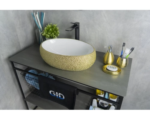 Раковина Gid Nc433 52219 накладная белая / золото 48x34x15