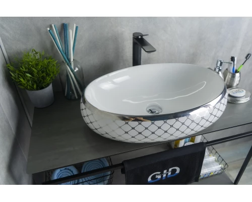 Раковина Gid Nc262 52201 накладная белая / хром 60x41x15