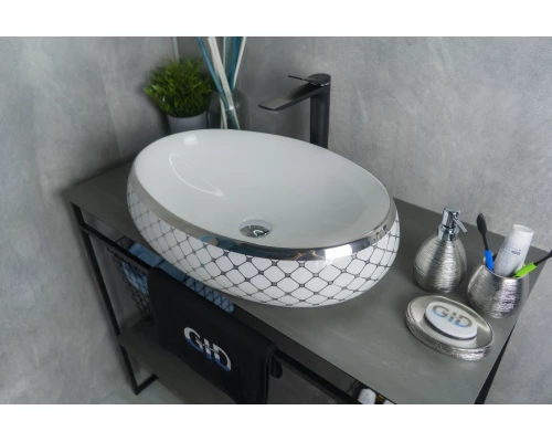 Раковина Gid Nc262 52201 накладная белая / хром 60x41x15