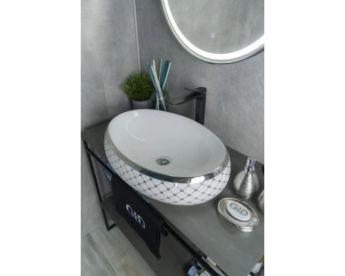 Раковина Gid Nc262 52201 накладная белая / хром 60x41x15