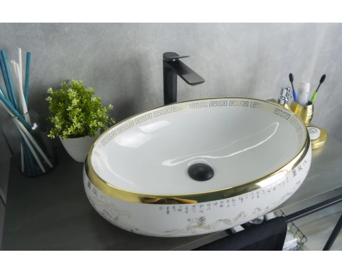 Раковина Gid Nc472 52222 накладная белая / золото 60x41x15