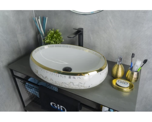 Раковина Gid Nc472 52222 накладная белая / золото 60x41x15