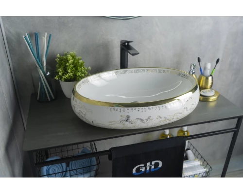 Раковина Gid Nc472 52222 накладная белая / золото 60x41x15