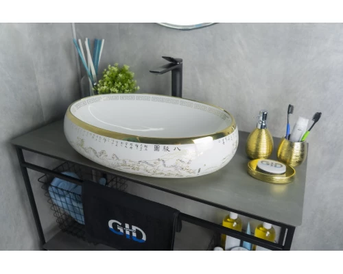 Раковина Gid Nc472 52222 накладная белая / золото 60x41x15