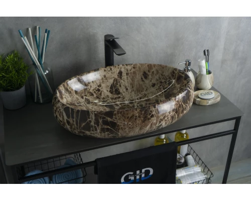 Раковина Gid Mnc168 54409 накладная под камень глянцевая 60x41x15