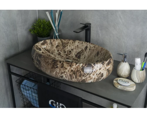 Раковина Gid Mnc168 54409 накладная под камень глянцевая 60x41x15