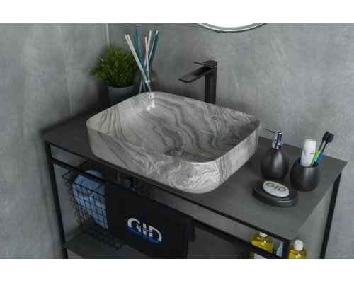 Раковина Gid Mnc597 54458 накладная под камень глянцевая 50x39x13