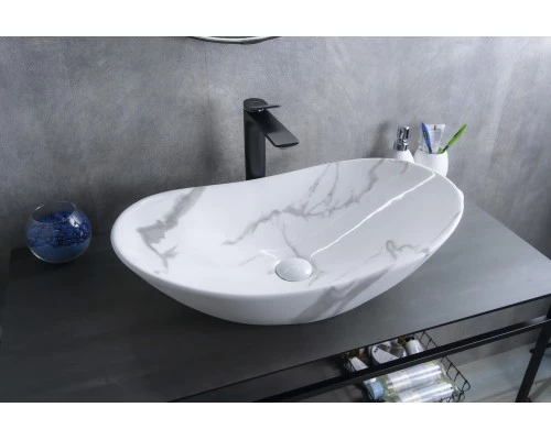 Раковина Gid Mnc811C 54478 накладная под камень глянцевая 61x37x15