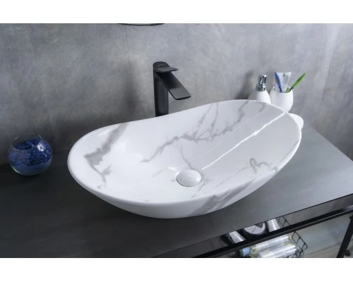 Раковина Gid Mnc811C 54478 накладная под камень глянцевая 61x37x15