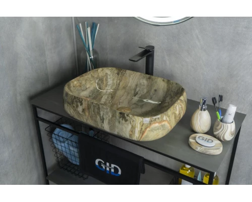 Раковина Gid Mnc186 54423 накладная под камень глянцевая 56x42x14