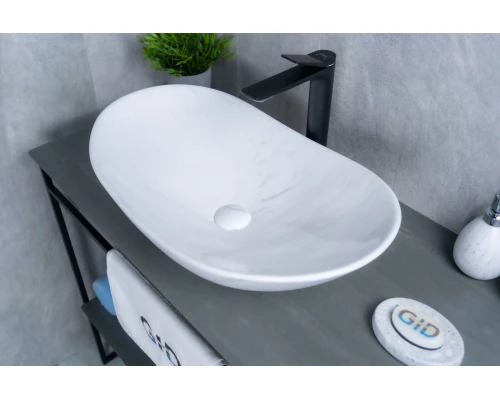 Раковина Gid Ws9811 54468 накладная под камень глянцевая 61x37x15