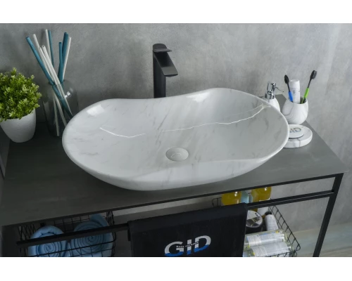 Раковина Gid Mnc503H012 54464 накладная под камень глянцевая 66.5x41x12