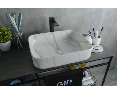 Раковина Gid Mnc190 54426 накладная под камень глянцевая 50x39x13
