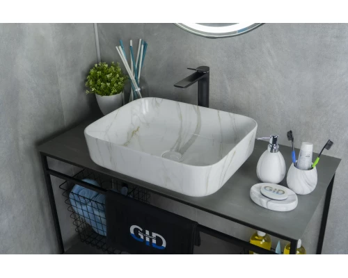 Раковина Gid Mnc190 54426 накладная под камень глянцевая 50x39x13