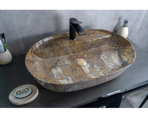 Раковина Gid Mnc346T 54471 накладная под камень глянцевая 61x41x14