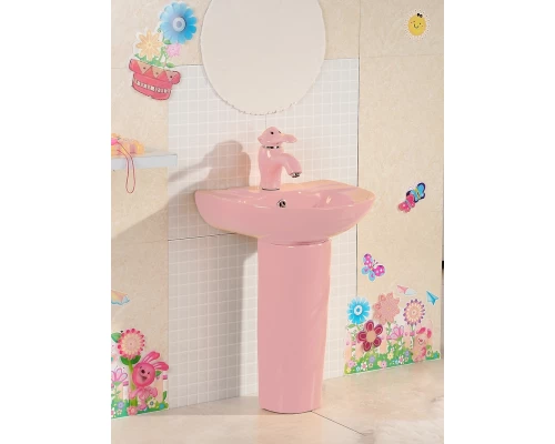 Раковина Gid Nb192-PK 69909 накладная с пъедесталом розовая  43x36x51