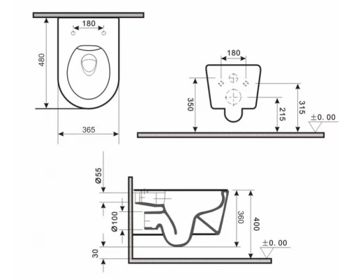 Унитаз подвесной Gid Tr2130bm 62205Y черный матовый 48x36.5x36