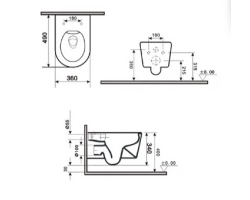 Унитаз подвесной Tornado Gid Tr2133TF 62262Y белый 49x36x34