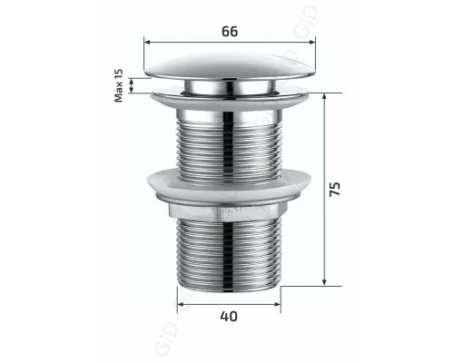 Донный клапан Gid без перелива Ch100 73302K хром 7x7x10