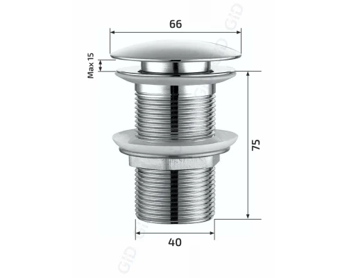 Донный клапан Gid без перелива G-55BM 76602K черный матовый 7x7x10