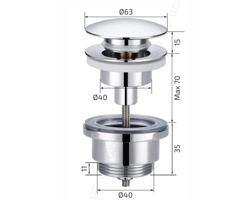 Донный клапан Gid универсальный G-58BL 76604K черный глянцевый 7.5x7x3.5