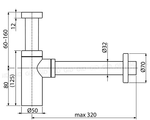 Сифон для раковины Gid G-74BL  75503S черный матовый