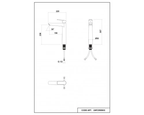 Смеситель д/раковины Abelsberg Lineara UNF23509CH высокий, глянцевый хром