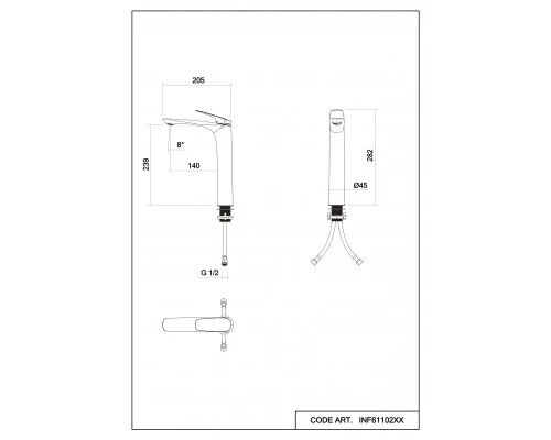 Смеситель д/раковины Abelsberg Perfecta INF60102CH высокий, глянцевый хром