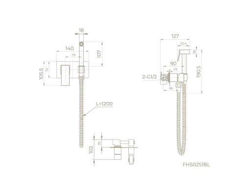Гигиенический душ со смесителем встраиваемый Knotlor FHS02S1BL, черный