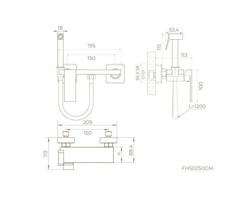 Гигиенический душ со смесителем Knotlor FHS02S0GM, вороненая сталь