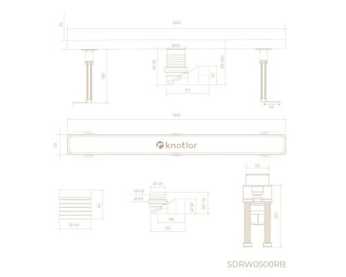Душевой трап линейный Knotlor SDRW0500RB, бронза