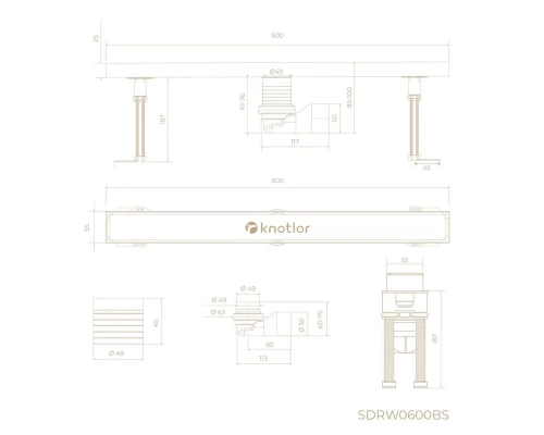 Душевой трап линейный Knotlor SDRW0600BS, матовая сталь