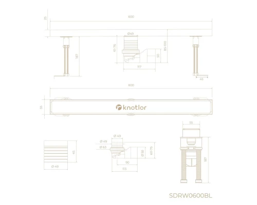 Душевой трап линейный Knotlor SDRW0600BL, матовый черный