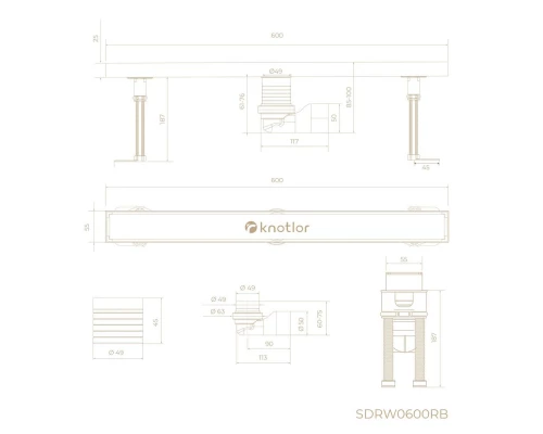 Душевой трап линейный Knotlor SDRW0600RB, бронза