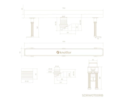 Душевой трап линейный Knotlor SDRW0700RB, бронза