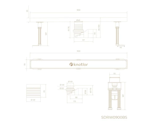 Душевой трап линейный Knotlor SDRW0900BS, матовая сталь